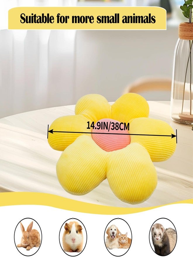 OOXYG Rabbit Flower Bed Pillow, 14.9"X14.9" Cozy and Soft Yellow Flower Shaped Bunny Plush Bed, Washable Daisy Cuddle Cushion Mat Double-Sided Plush Small Animal Mat for Rabbit - Image 3